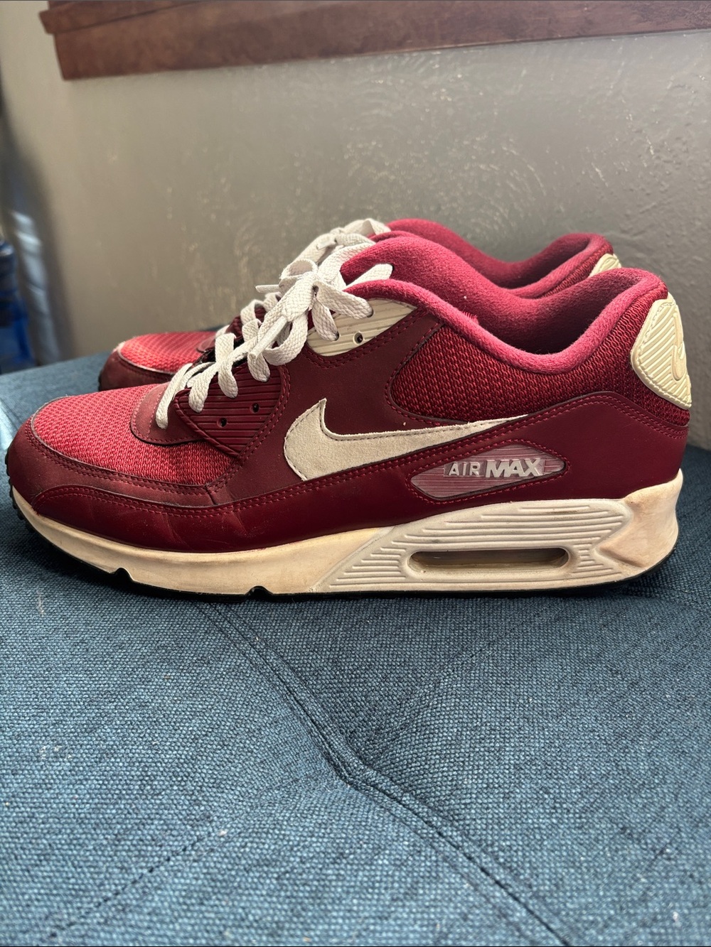 Nike Air Max 90 Size 12 Sneakers Deep Garnet Burgundy and Cream Accents